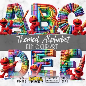 Sesame Street Elmo Alphabet Clipart | High-Quality Transparent PNG | Cartoon | Elmo Inspired Letters Crafts & Sublimation | Baby Shower