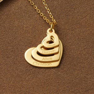 14k Solid Gold Multiple Heart Name Necklace, Personalized Kids Name Necklace, Dainty Family Children Name Necklace, Christmas Gifts