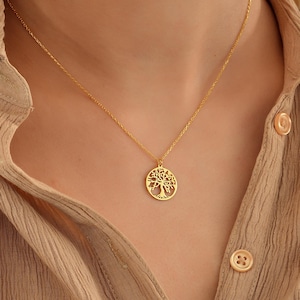 Zierliche Baum des Lebens Halskette, Minimalist Baum des Lebens Anhänger, 14k Solid Gold Stammbaum des Lebens Halskette, Geschenk für Mama, Geschenk für Sie