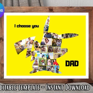 Collage de photos inspiré de Pokémon Pikachu, modèle modifiable, cadeau petit ami, cadeau d'anniversaire pour enfants, fête des pères, anniversaire de mariage, souvenir de famille