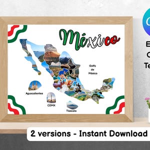 Mexico Map Collage Gift Template, Personalized Map for School Projects, Home Decor, Mexican Cultural Gift, 31 States + Whole Country Version