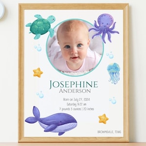 Custom Baby Birth Stats with Photo, First Mothers Day Gift, Newborn Baby Wall Art, Personalized Customizable Newborn Gift, Baby Nursery Art