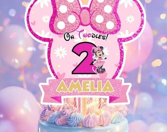 Minnie Mouse Birthday Cake Topper: Editable Pink Party Theme (Canva Template)