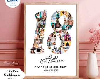 18th Birthday Photo Collage Template: Customizable Gift. Canva Template
