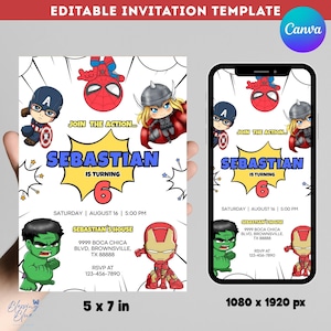 Superheroes Birthday Invitation Template. The Avengers Inspired Invite. Superheroes Party Theme. Editable Printable Avengers Superhero Card