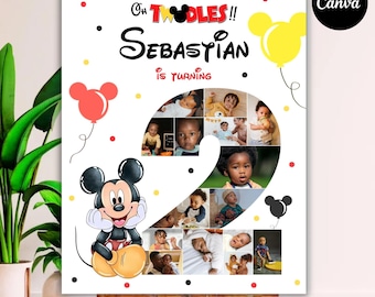 Mickey Mouse 2nd Birthday Welcome Sign: Photo Collage (Digital Download)