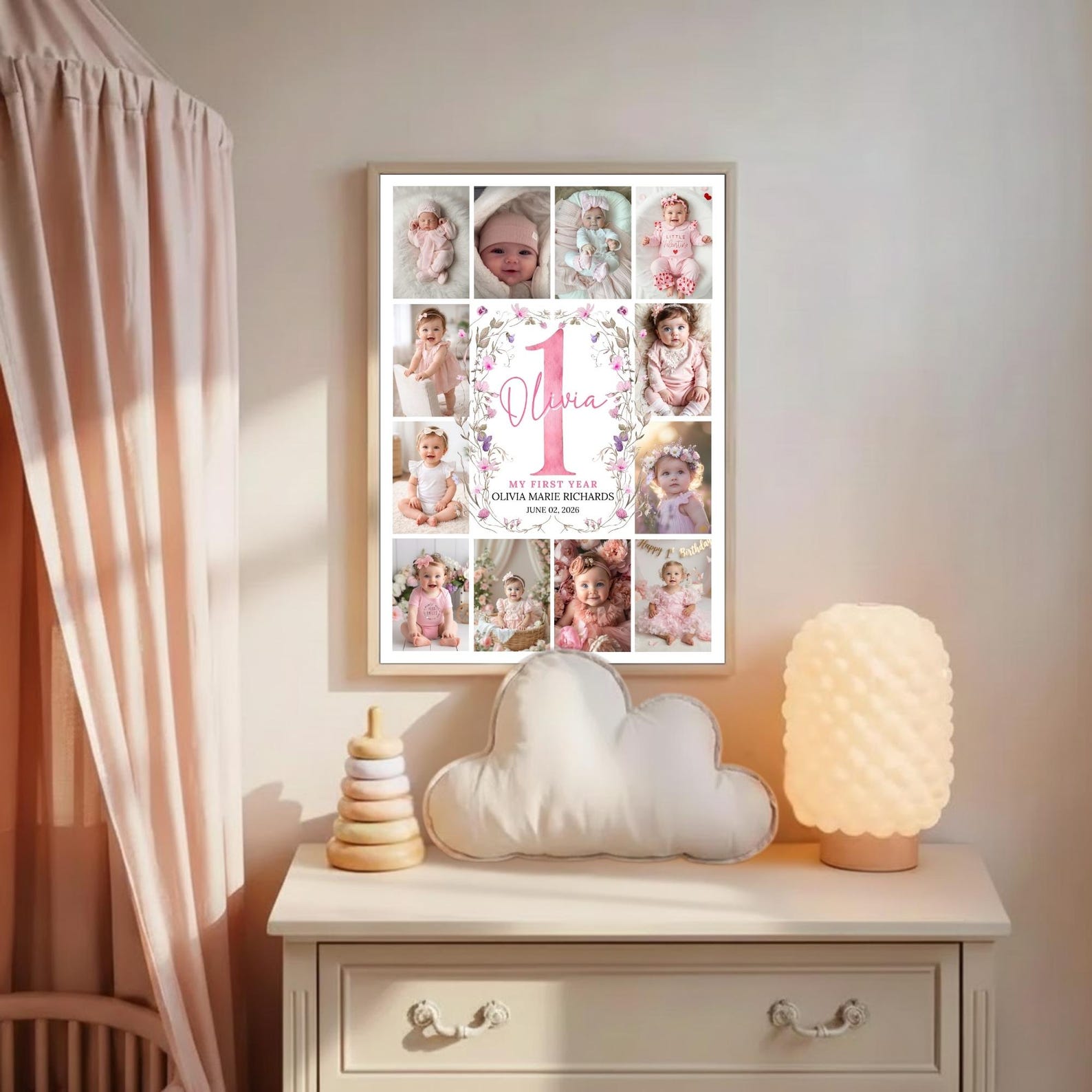 Editable First Birthday Poster, Photo Board. Baby Girl 1st Year ...