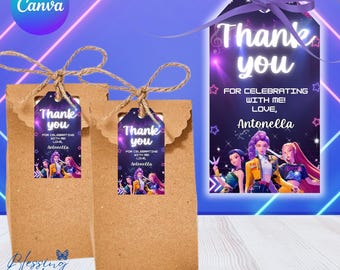 K-Pop Girls Thank You Tags Template. Anime Gift TAGS. Editable Printable Birthday Cards.