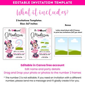 Girl Mouse 2nd Birthday Invitation: Photoc ollage, Oh TWOdles! (Canva Editable Template)