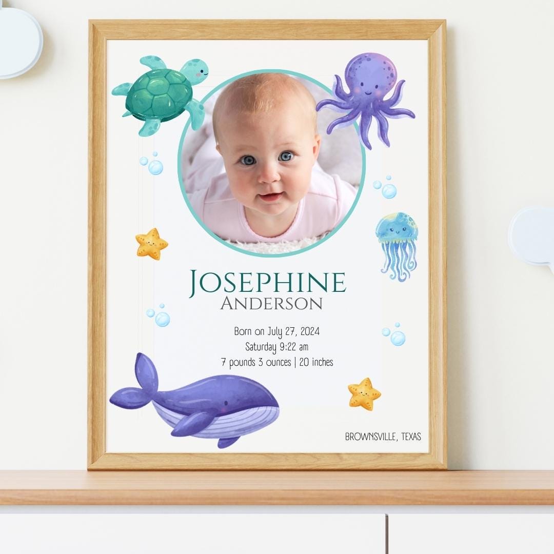Custom Baby Birth Stats With Photo, First Mothers Day Gift, Newborn ...