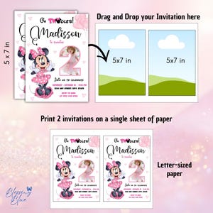 Girl Mouse 2nd Birthday Invitation: Photoc ollage, Oh TWOdles! (Canva Editable Template)