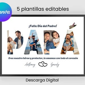 Plantillas Collage de fotos para el Día del Padre (imprimible), regalo personalizado para papá, regalo con foto, En Español, PAPÁ collage