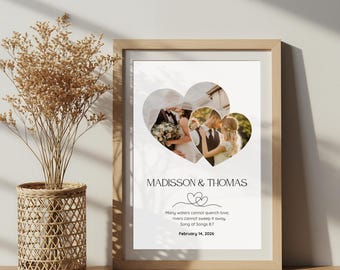 Hearts Photo Collage. Wedding Anniversary Personalized Poster. Valentines Day Gift (Canva Template)