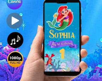 Little Mermaid Video Invitation: Animated Birthday Party Invite (Digital Download MP4 Template)