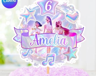 KPOP GIRLS Cake Topper Template. Editable Printable Party Decor. Demon Hunters Theme