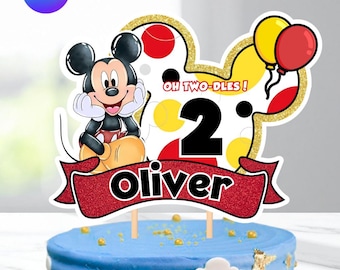 Mickey Mouse Birthday Cake Topper: Editable Party Decor (Canva Template)