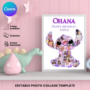 Stitch Inspired Photo Collage, Ohana, Editable Template, Family Gift, Birthday Kids Gift, Bestfriends gift, Lilo & Stitch, Family keepsake