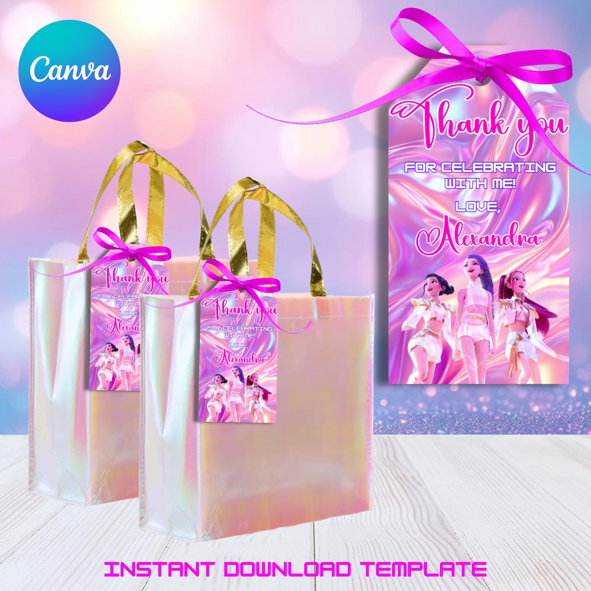 Thank You Tags K-pop Demon Hunters. Editable Printable Birthday