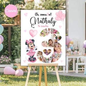 Minnie Maus 3. Geburtstag Willkommensschild: Fotocollage (Digitaler Download)