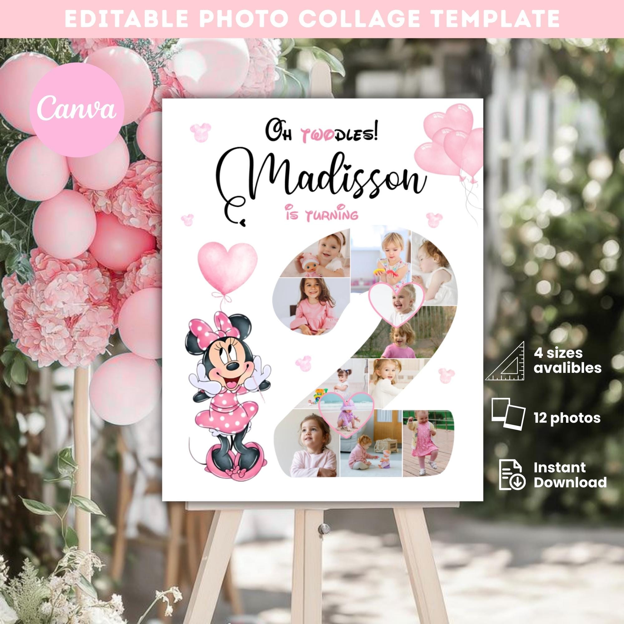 Happy Birthday Banner Mit Minnie Maus – Rosa, Blau, Glitzernd Für Die Perfekte Kinderparty