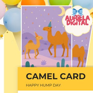 Carte d'anniversaire chameau, carte imprimable Happy Hump Day, voeux d'anniversaire fête des animaux