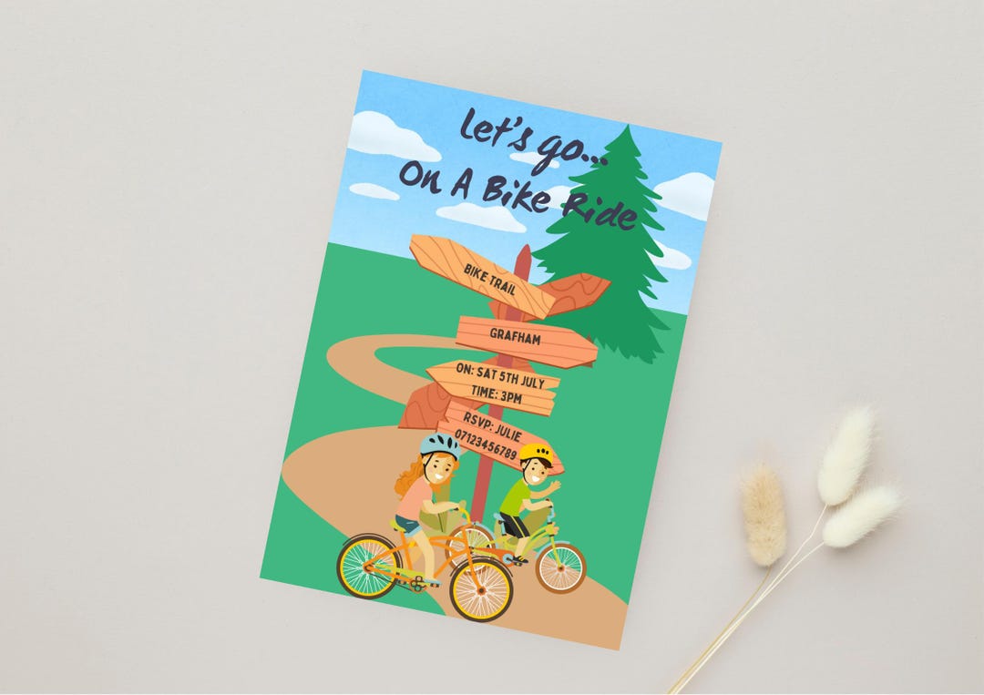 Bike Ride Kids Invitation, Outdoor Adventure Playdate Invitation ...