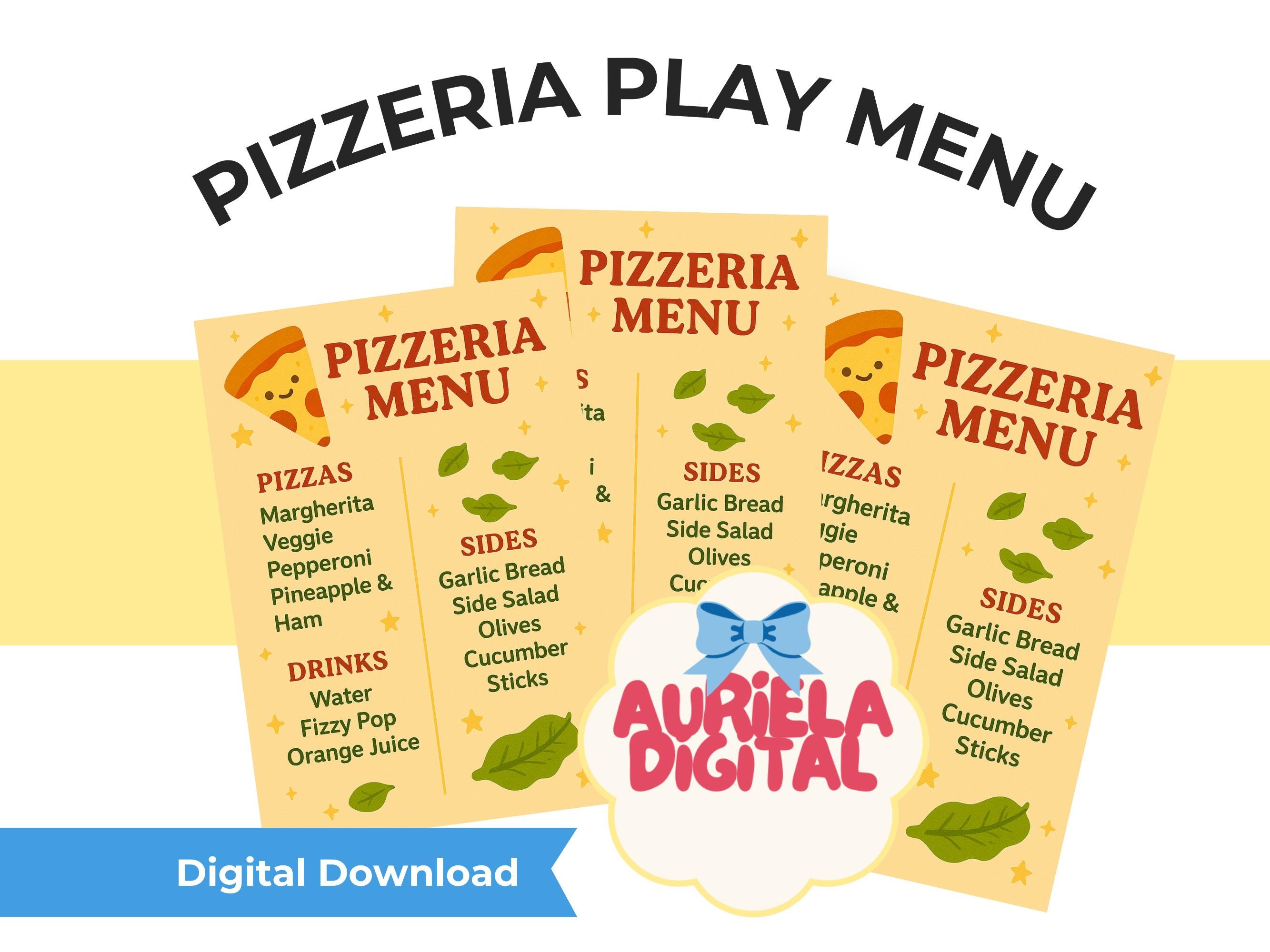 Druckbare Rollenspiel-Menükarte für Kinder, Spielzeug-Pizzeriaspiel, sofortiger Download Pretend Play-Karte, digitaler Spielzimmerspaß