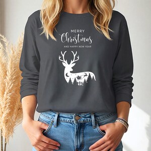Merry Christmas Reindeer Long Sleeve, Holiday Shirt, Casual Christmas Gift, Festive Winter Apparel, Gift for Him/Her, Holly Jolly Christmas