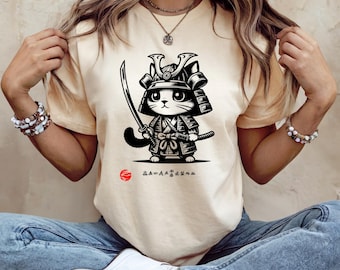 Samurai Cat T-Shirt, Cute Cat Shirt, Japanese Culture Top, Gift for Cat Lovers, Samurai Cat Art, Japanese Streetweat, Cat T-Shirt