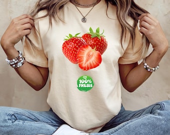 Strawberry Fruit T-Shirt, Summer Vibes Tee, Gift for Fruit Lovers, Stylish Summer Outfit, Tropical Mood T-Shirt, Delicious Tasty Shirt