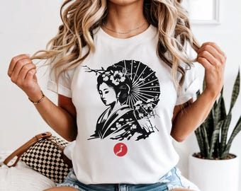 Vintage 80s Geisha Girl T-shirt: Japanese Ink Splash Design - Etsy
