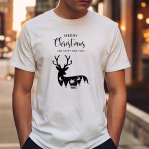 Merry Christmas & Happy New Year Reindeer Tee, Holiday Shirt, Casual Christmas Gift, Festive Apparel, Gift for Him/Her, Winter Wear