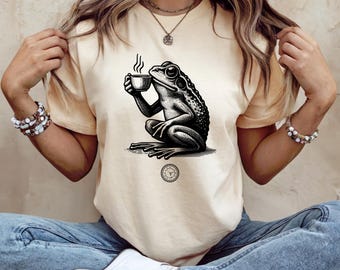 Frog Drinking Tea T-Shirt | Vintage Engraving Amphibian Tee, Tea Time