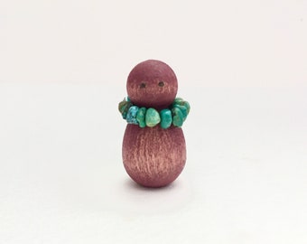 Tiny wood pipestone red effigy with turquoise necklace