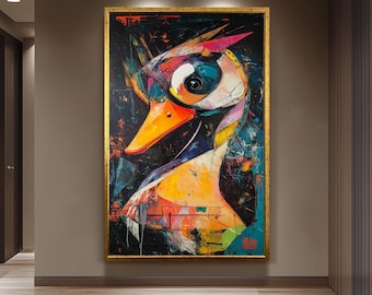 Colorful Abstract Duck Wall Art Print, Modern Surreal Animal Portrait in Bold Street Art Style, Vibrant Contemporary Home Decor, Duck Arwork