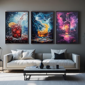 Cosmic Cocktail Canvas Print Set: Abstract Galaxy Bar Art