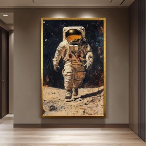 Astronaut Space Art Print, Moon Landing Oil Painting, Sci-Fi Wall Decor, Space Exploration Poster, Cosmic Artwork, Futuristic NASA Astronaut