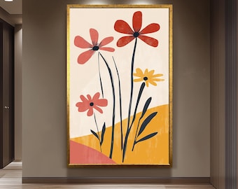 Matisse Inspired Floral  Retro Botanical Wall Art Abstract Modern Decor Colorful Midcentury Style Artwork for Trendy Contemporary Interiors