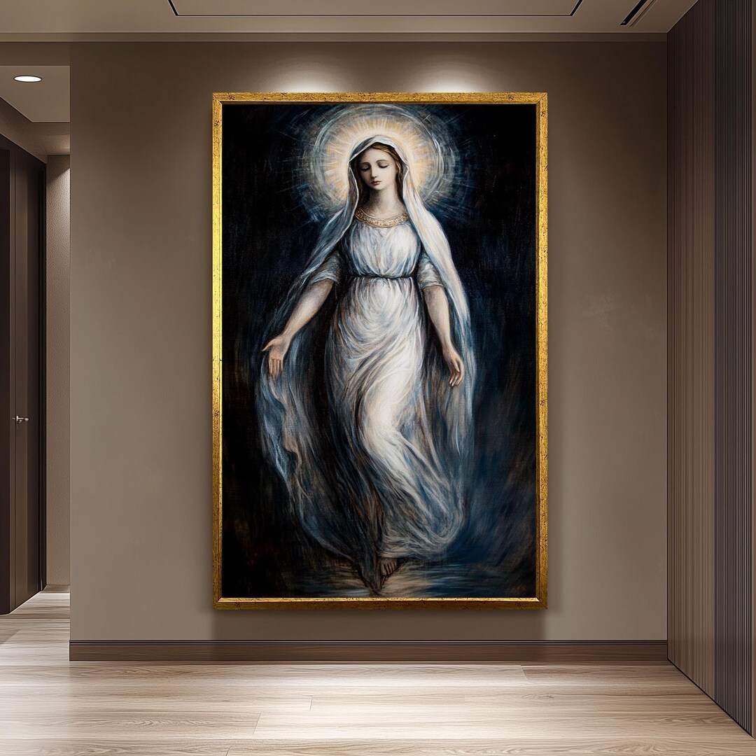 Virgin Mary Canvas Print, Monochrome Catholic Wall Art - Etsy
