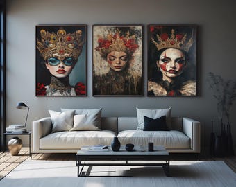 Gothic Queen Portrait Art Set: Dark Fantasy Royal Women Prints