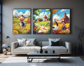 Farm Animal Nursery Art Prints Whimsical Country Decor Playful Farmhouse Style Wall Art for Baby Room and Charming Rustic Home Interiors