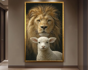 Lion and Lamb Canvas Print  Spiritual Christian Wall Art for Home, Church or Office Peaceful Religious Decor and Thoughtful Faith-Based Gift