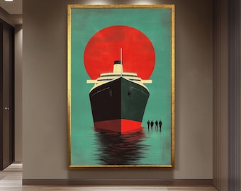 Retro Cruise Ship Art Print, Vintage Ocean Liner Wall Decor, Nautical Travel Poster, Maritime Artwork for Coastal Home or Beach House