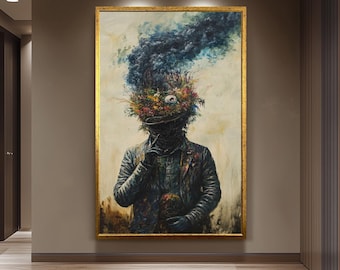 Dark Surrealist Man Print | Eyeball, Flower Garden, Smoke