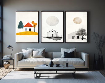 Minimalist House Art Prints Set: Abstract Scandinavian Home Decor