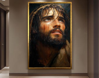 Jesus Christ Passion Painting, Emotional Religious Artwork, Hand Painted Savior Portrait, Christian Wall Art, Faith and Hope Decor
