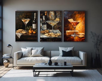 Cocktail Cracker Still Life Art Set of 3, Gourmet Snack Wall Prints, Vintage Food Photography Decor, Modern Kitchen or Dining Room Artwork