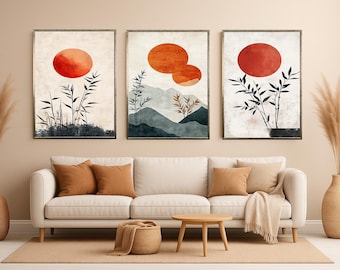 Japandi Bamboo Sunset Print  Minimalist Wall Art Boho Neutral Decor Nature Inspired Modern Artwork for Stylish Contemporary Home Interiors