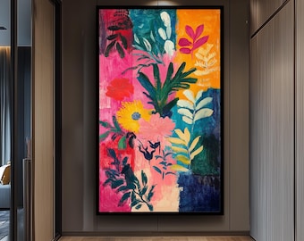 Matisse Style Floral Canvas Art: Colorful Abstract Botanical Painting