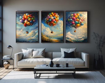 Hot Air Balloon Canvas Print Set: Whimsical Nursery Wall Art